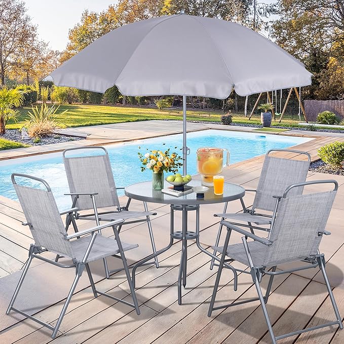 Vongrasig 6 Pieces Folding Patio Dining Set, All Weather Small Metal Outdoor - Image 2