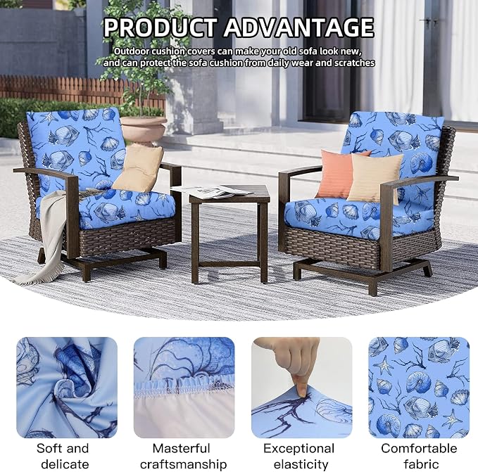 8Pcs Outdoor Cushion Covers, Patio Cushion Covers, Stretch Elastic Slipcovers - Image 3
