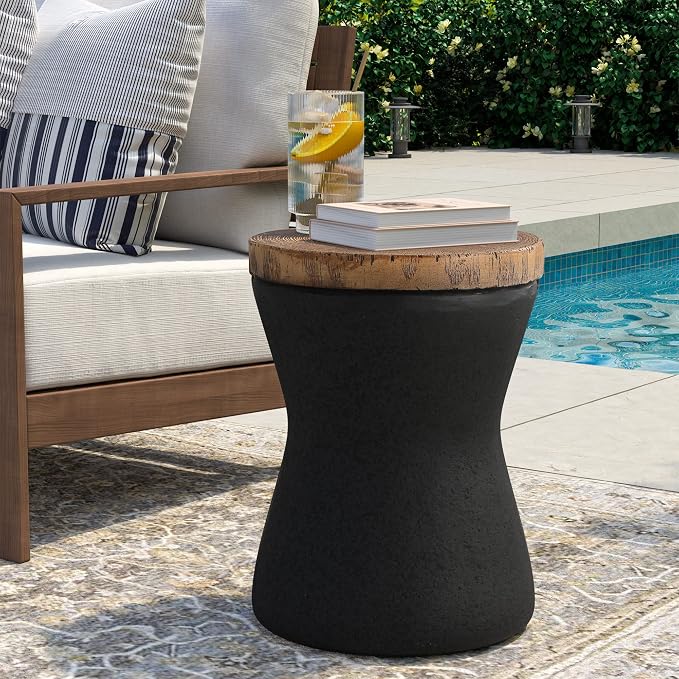 SUNBURY Outdoor Accent Table, Concrete Garden Stool End Table Set of 2 - Image 4