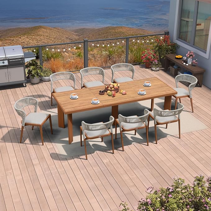 PURPLE LEAF 9 Pieces Outdoor Dining Set Patio Furniture Set Aluminum Rattan by PURPLELEAF