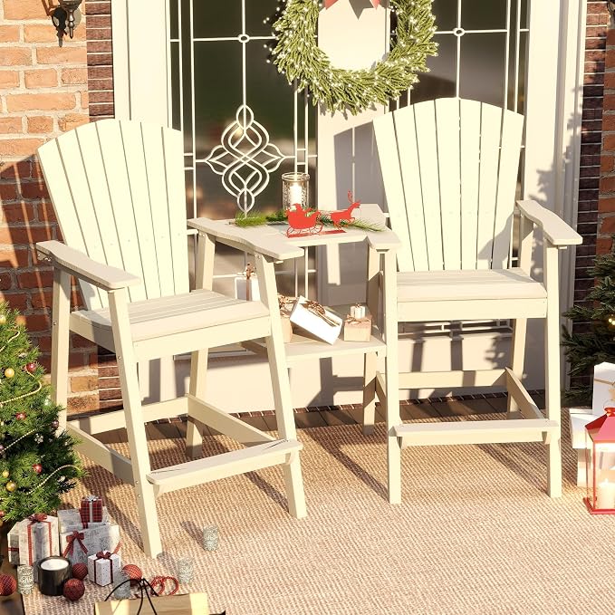Tall Adirondack Chairs Set of 2, Bar Height HDPE Deck Chairs by PatioKingdom
