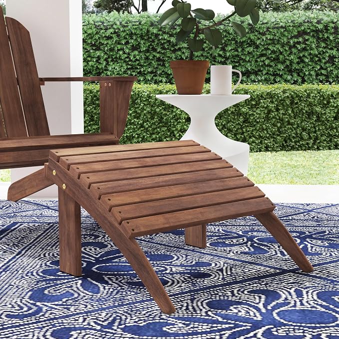 Linon Home Dcor Linon Adirondack Woodstock Ottoman, Teak Stain, 21.6"W x - Image 2