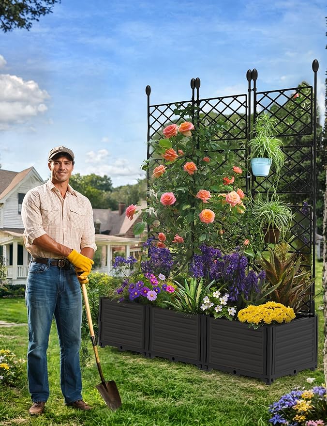 3 PCS Raised Garden Bed with Trellis, Patio Privacy Screen & Balcony Garden - Image 7