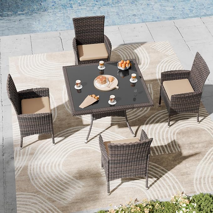 Kullavik 5-Piece Outdoor Dining Set Patio Rattan Furniture Set, Patio Dining by KULLAVIK