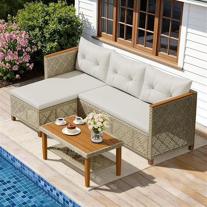 Devoko Patio Furniture Set 3 Piece Outdoor Sectional Sofa Hollow Rattan Patio - Image 6