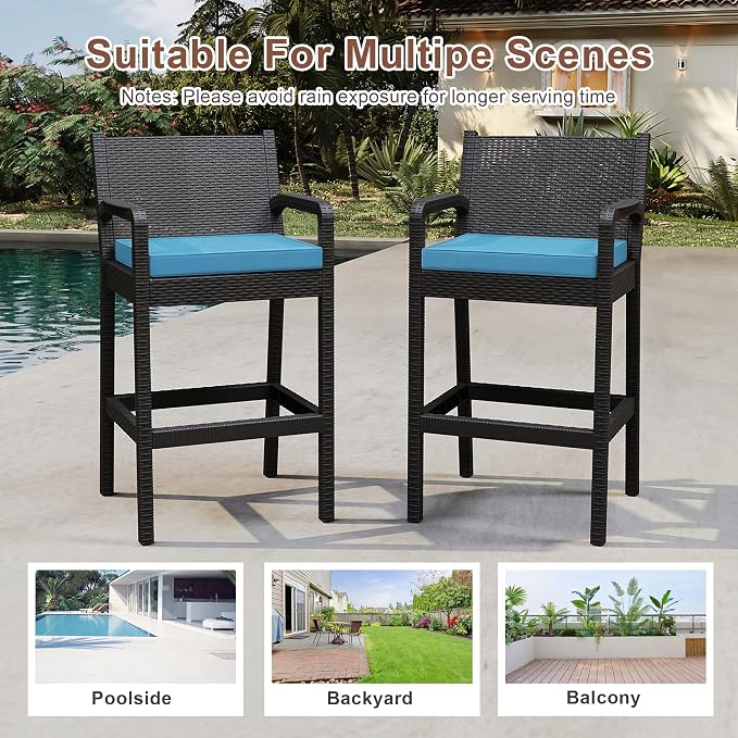 Outdoor Bar Stools Set of 2, Wicker Bar Chair - Image 7