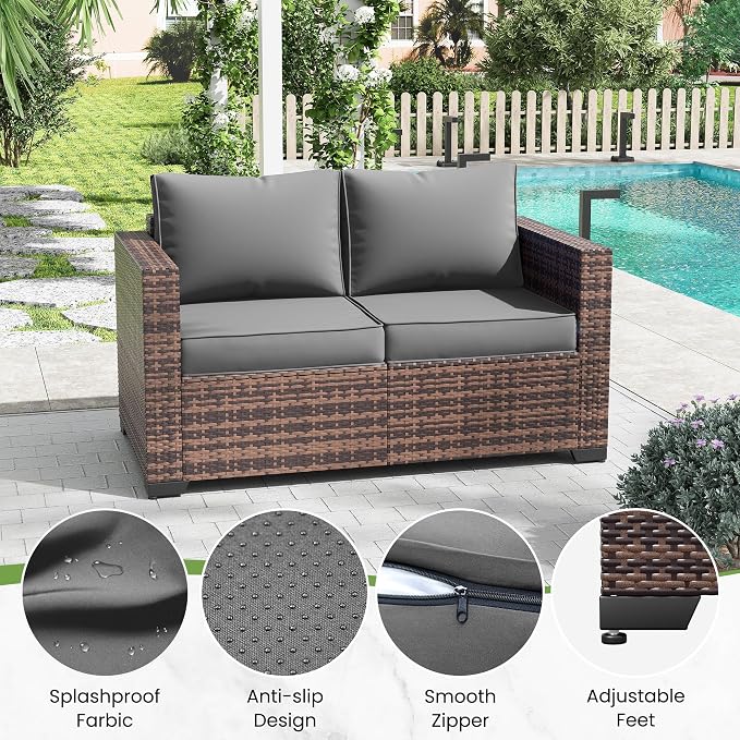 Amopatio Patio Loveseat, Outdoor Furniture 2-Seat Wicker Porch Furniture - Image 4