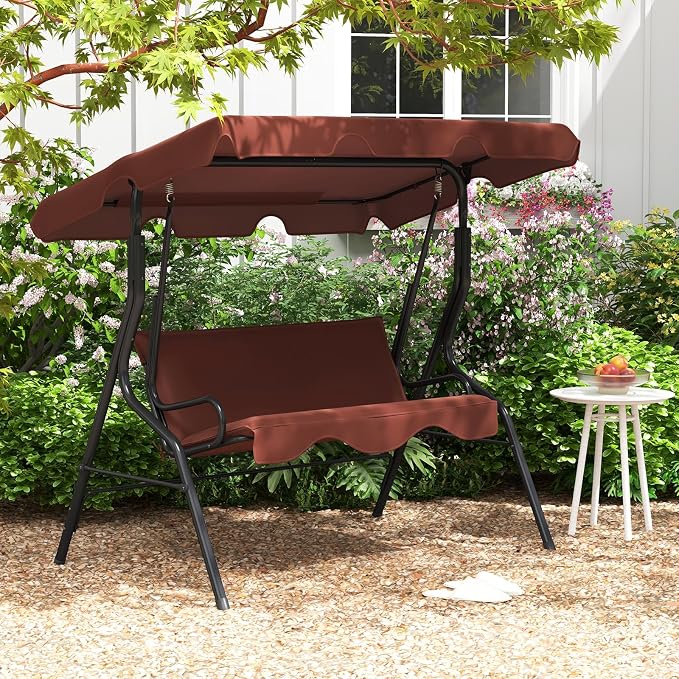Porch Swing Outdoor, 3 Person Patio Swing w/Removable Cushion, Stand & - Image 3