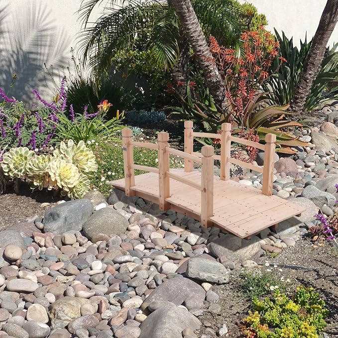 VINGLI 5 ft Garden Bridge, Classic Wooden Arch - Image 5