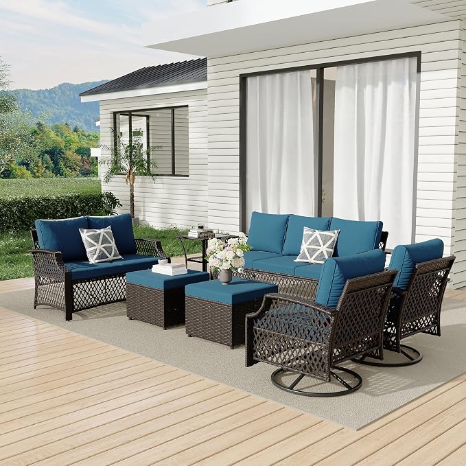 HOMREST 7 Piece Patio Furniture Set, Wicker Outdoor Conversation Sofa Set - Image 9