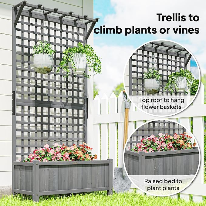 Outsunny Wood Planter with Trellis, Raised Garden Bed - Image 4