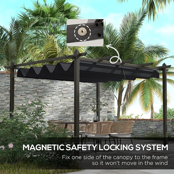 Outsunny 10' x 13' Retractable Pergola Canopy, Wood Grain Aluminum Pergola - Image 5