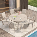 VICLLAX Patio Table and Chair Set of 8, All Weather Metal Round Outdoor Dining by HOME