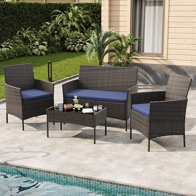 GAOMON 4-Piece Patio Furniture Set, Modern PE Rattan Conversation Set - Image 3