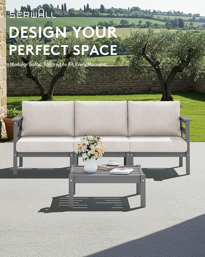 SERWALL HDPE Patio Furniture Set, 4 Pieces Outdoor Sectional Sofa Set, - Image 4