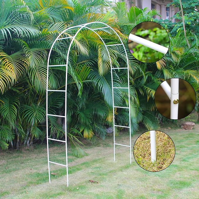 White Iron Pergola Arbor Practical, 7.9 Feet High x 4.6 Feet Wide, Assemble - Image 5