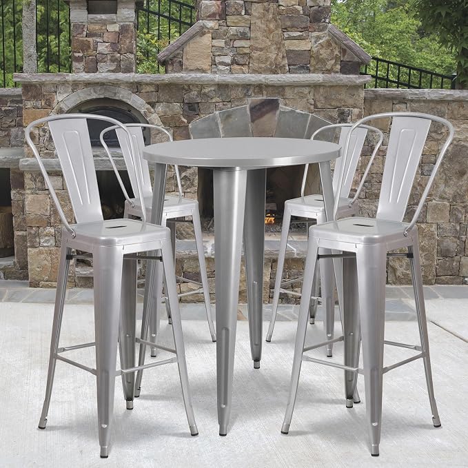 Flash Furniture Callum Commercial Grade 30" Round Silver Metal Indoor-Outdoor - Image 3