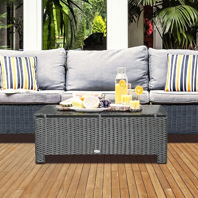 Outsunny Patio Furniture, Wicker Coffee Table, Hand-Woven PE Rattan Side Table - Image 2