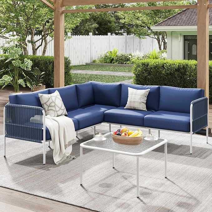 Patio Furniture Set, 6 Pieces Outdoor Couch Sectional, L Shaped Patio Set - Image 2