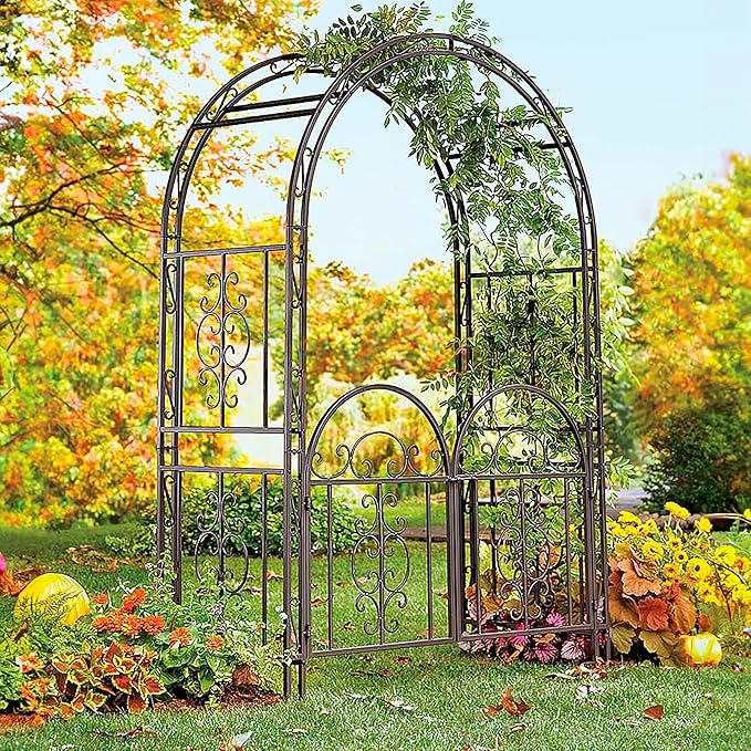 Plow & Hearth Arch Metal Outdoor Garden Arbor Double Gate | Montebello | 7 Feet by PlowHearth