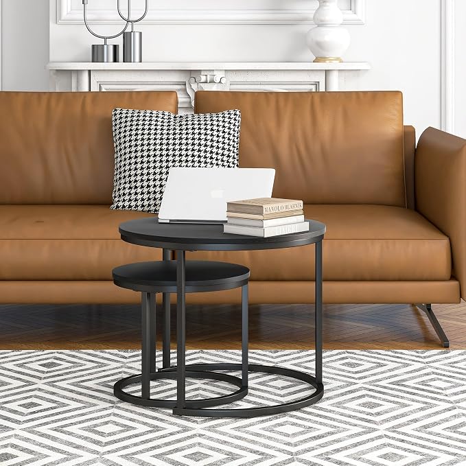 HOJINLINERO Round Coffee Table, Nesting Coffee Table Set of 2, Center Tables - Image 4