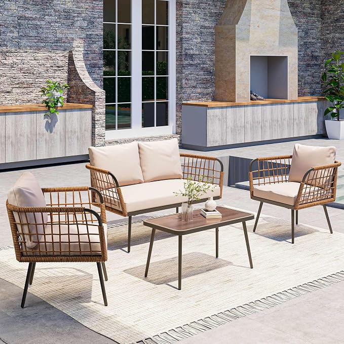 LAUSAINT HOME 4 Pieces Outdoor Patio Furniture Set, Rattan Balcony Furniture - Image 2