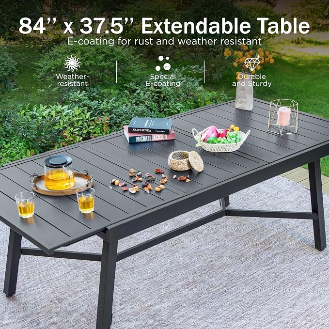PHI VILLA 9 Piece Patio Dining Set, Expandable Table - Image 3