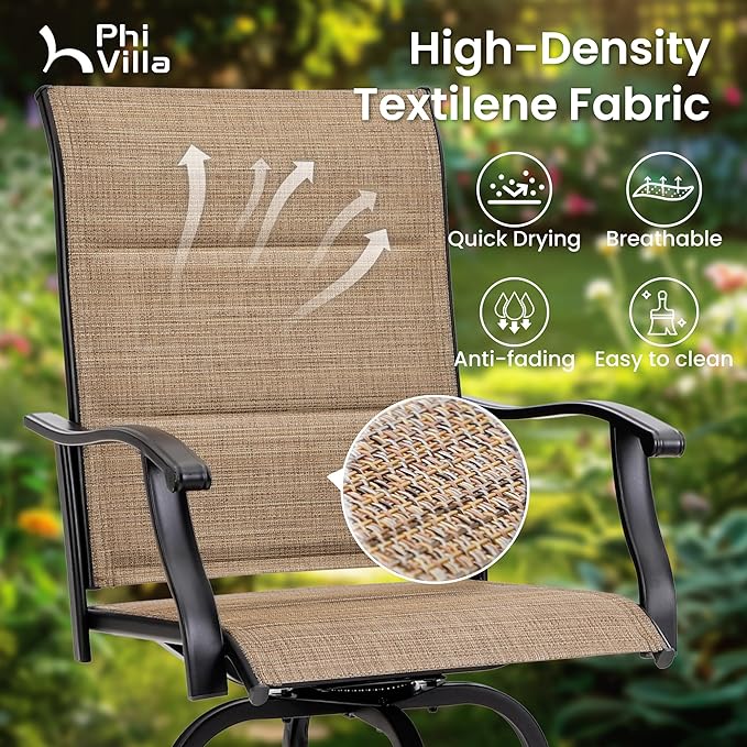 PHI VILLA Outdoor Patio Swivel Bar Stools Set of 4 - Image 6