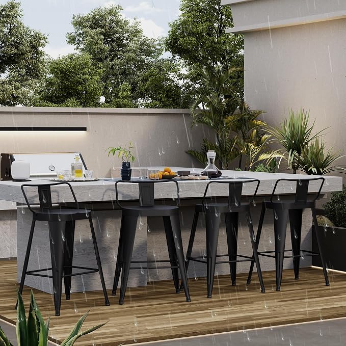 Alunaune 24inch Outdoor Metal Bar Stools Set of 4 Patio Stool Counter Height - Image 5