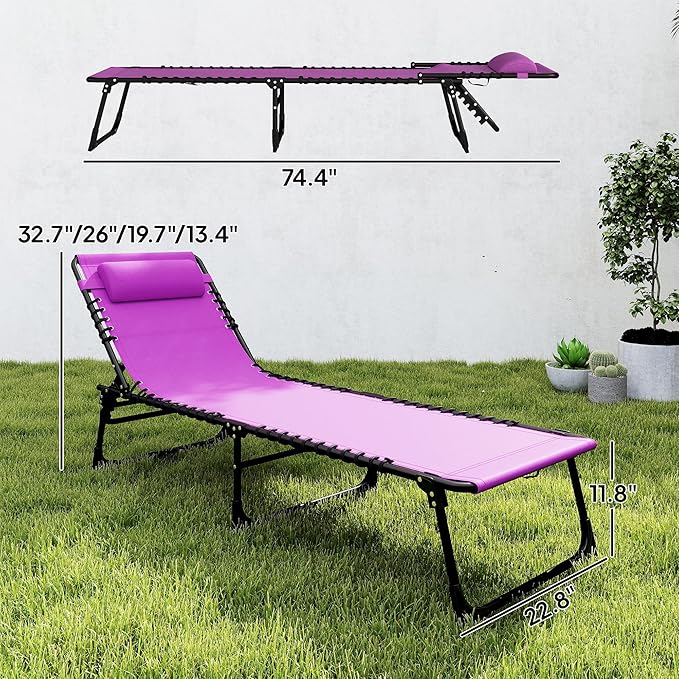 Outsunny Folding Chaise Lounge Chair Set of 2, Patio Sun Tanning Chair - Image 3