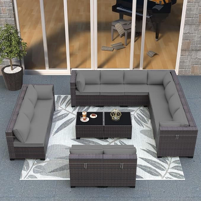 Outdoor Patio Furniture Set, 14 Pieces Outdoor Sectional Furniture Patio Sofa - Image 9