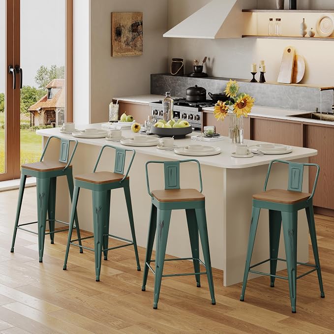 Andeworld Bar Stools Set of 4 Bar Height Stools Industrial Metal Barstools - Image 3