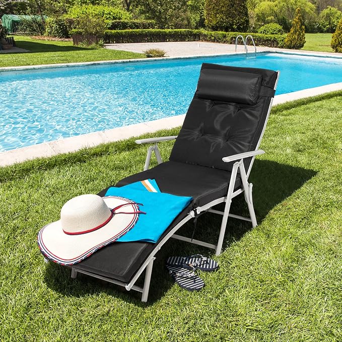 Giantex Chaise Lounge Chair for Outside, Pool Folding Reclining Beach Chair - Image 2