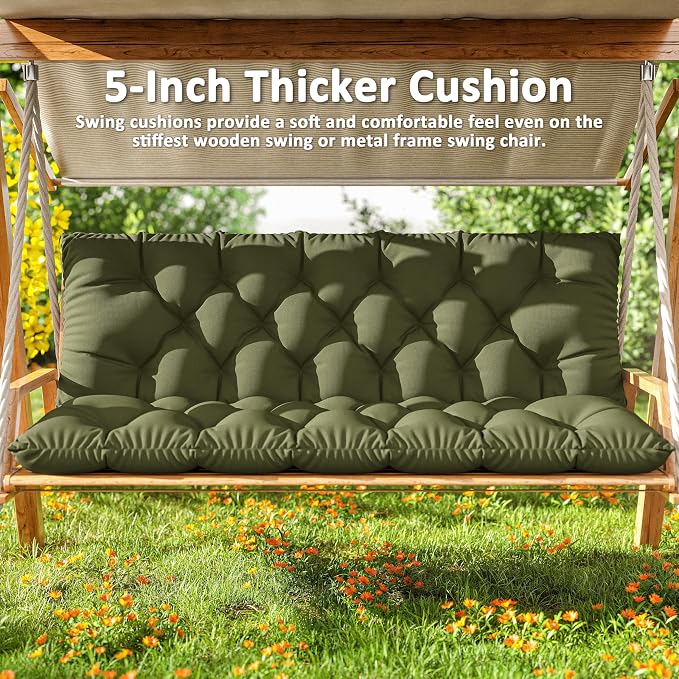 Porch Swing Cushion with Backrest 2-3 Seater Outdoor Bench Cushions Waterproof - Image 6