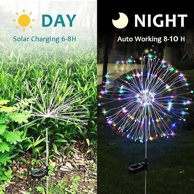 JJGoo Solar Firework Lights, 2 Pack 120 LEDs 2 Lighting Modes Solar Garden - Image 6