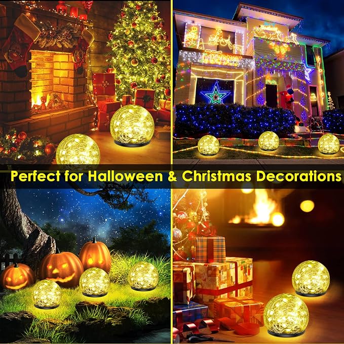 2 Pack 60 LED Solar Garden Lights Outdoor Decoration, Cracked Glass Solar Globe - Image 2