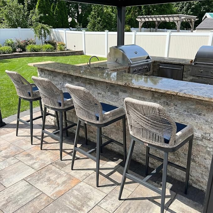 PURPLE LEAF Patio Bar Stools 28" H Set of 4 Handwoven Wicker Bar Height Stool by PURPLELEAF