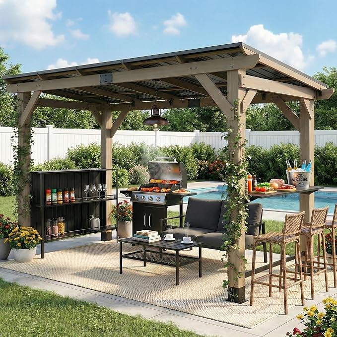 CHARMELEON Grill Gazebo 6 x 12 FT, Cedar Wood BBQ Gazebo - Image 8