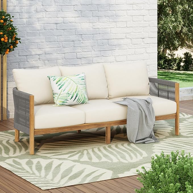 Christopher Knight Home Havets 77"W Outdoor 3 Seater Sofa, Acacia Wood Bench by ChristopherKnightHome