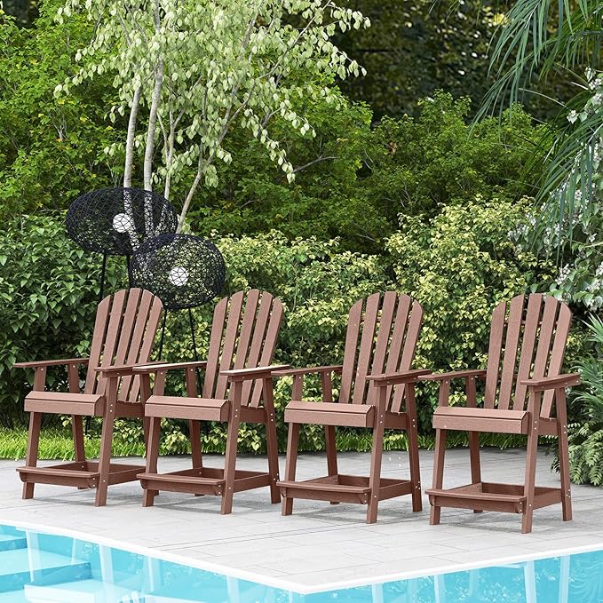 Tangkula Outdoor Bar Stool, HDPE Tall Adirondack Chair by TANGKULA