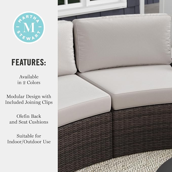 Martha Stewart Bedford Indoor-Outdoor Modular Patio Curved Sectional Sofa Seats - Image 8