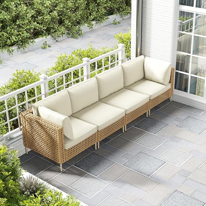 LHBcraft 4 Piece Wicker Patio Furniture Set Boho, Modular Outdoor Couch by LHBcraft-US