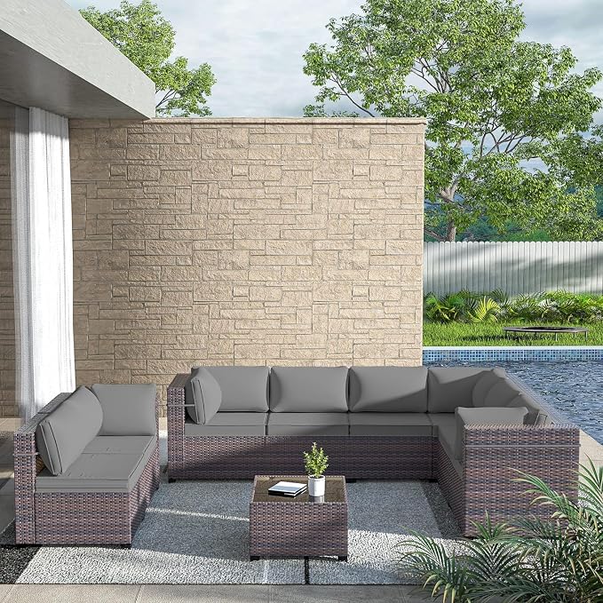 Outdoor Patio Furniture Set, 9 Pieces Outdoor Sectional Furniture Patio Set - Image 6