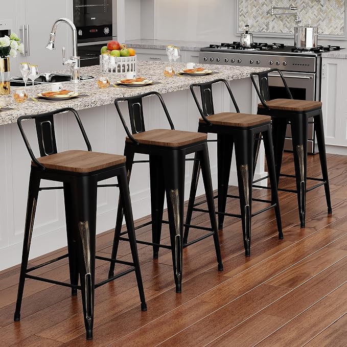 Alunaune 26" Industrial Metal Bar Stools Set of 4 Counter Height Barstools by HomeFurniture