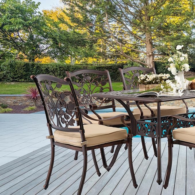 60" Cast Aluminum Outdoor Dining Table – Rectangular Red Copper Patio Table - Image 2