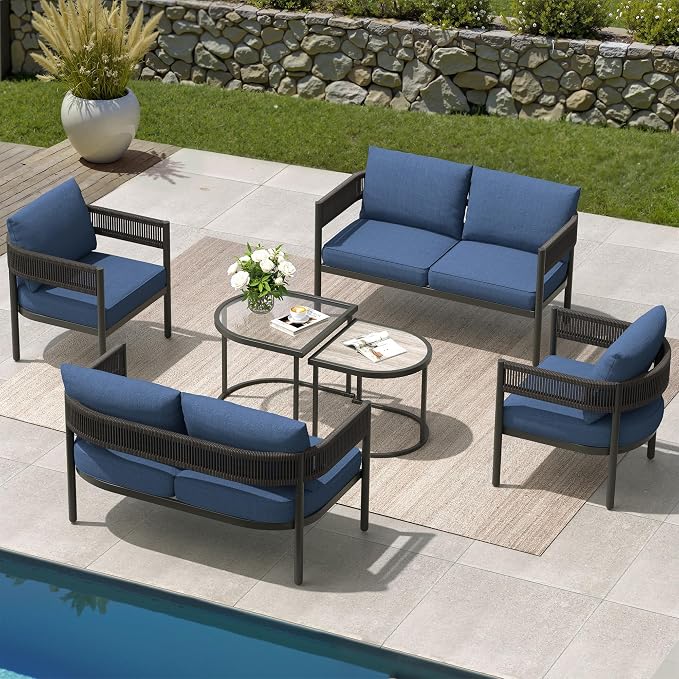 Grand patio 6-Piece Outdoor Furniture Set, 6 Seats Wicker Sofa Conversation Set - Image 3