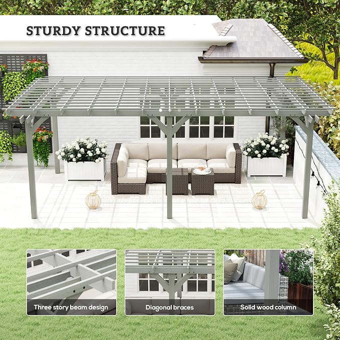 Outsunny 12' x 20' Outdoor Pergola, Wood Gazebo Grape Trellis - Image 3