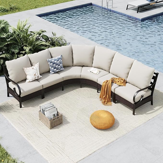 MFSTUDIO Patio Furniture Set, 6 Seats Half-Moon Curved Outdoor Sectional Sofa by MFSTUDIO