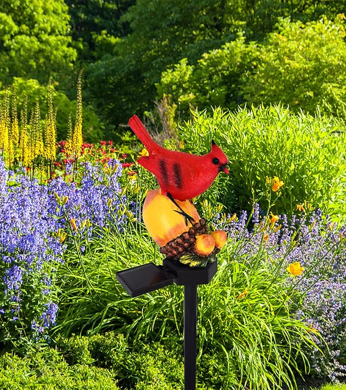 Cardinal Decor Solar Garden Decor Waterproof Red Bird Figurine Solar Stake - Image 2