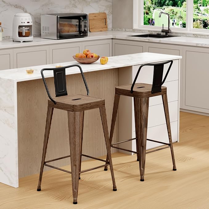 Metal Bar Stools Set of 2 Barstools Indoor/Outdoor Counter Height Bar Chairs by ArlunarHome